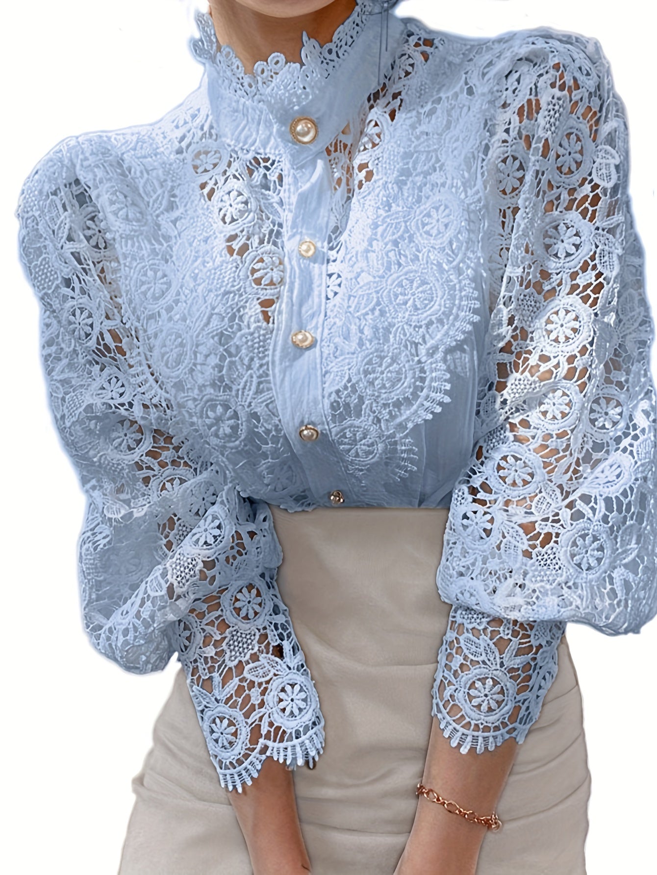 French Loose Chic Buttons, Heavy Lace, Cut-Out Floral Panels