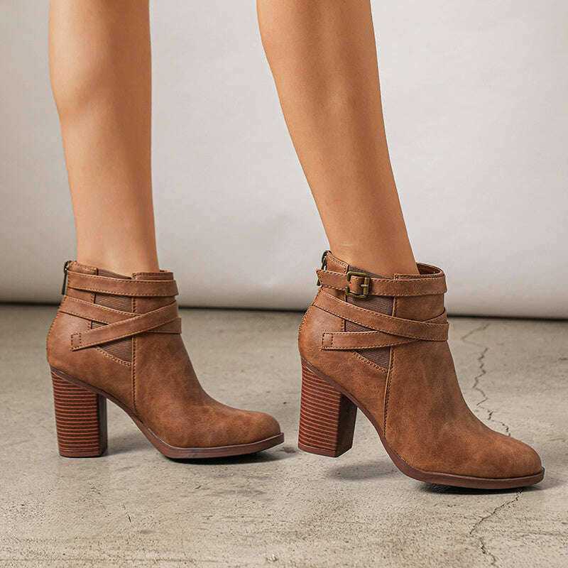 Women's Chunky High Heel Ankle Boots Close Toe Fall Heeled Booties Shoes, Autumn Winter Boots, fit spring, summer, autumn and winter