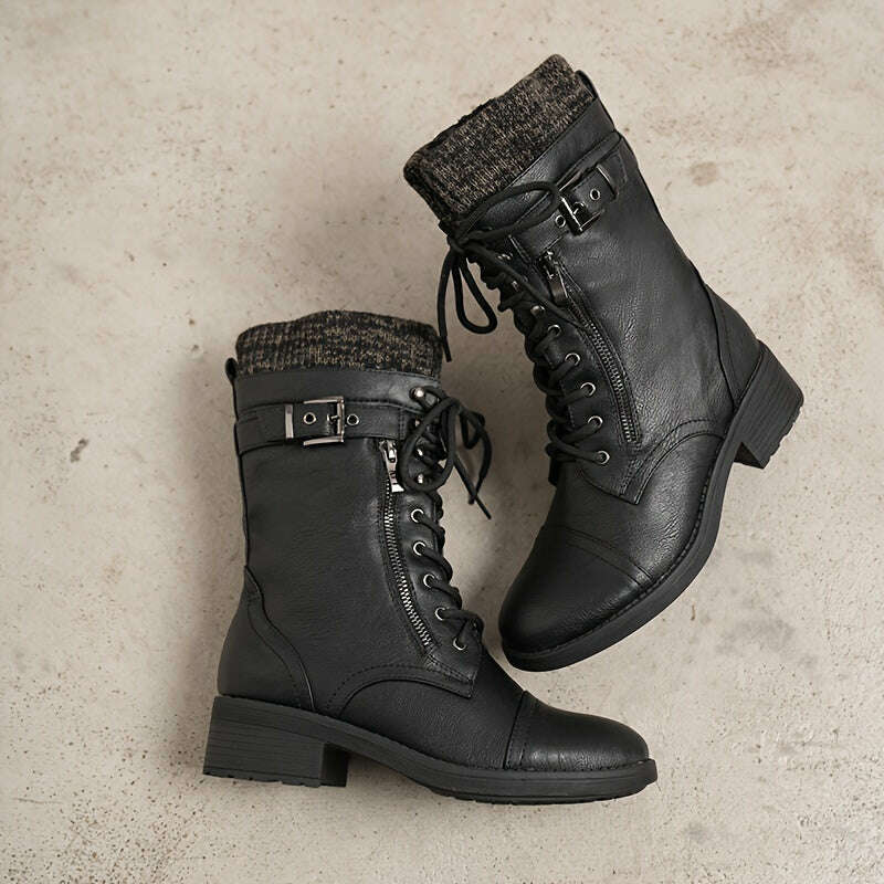 Women's Winter Lace Up Mid Calf Combat Riding Boots