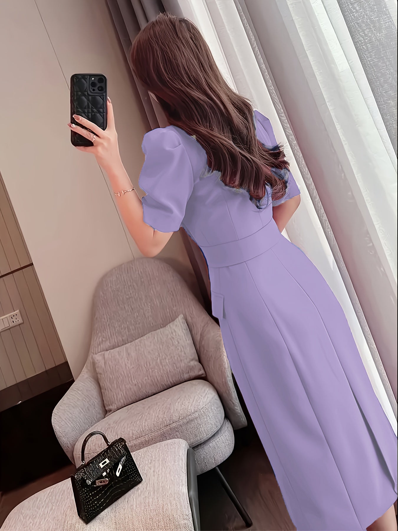 Elegant French-Inspired Magenta Pink Pencil Dress - Chic Notched Collar, Button Detail, Polyester Blend for Women, Perfect for Spring & Fall
