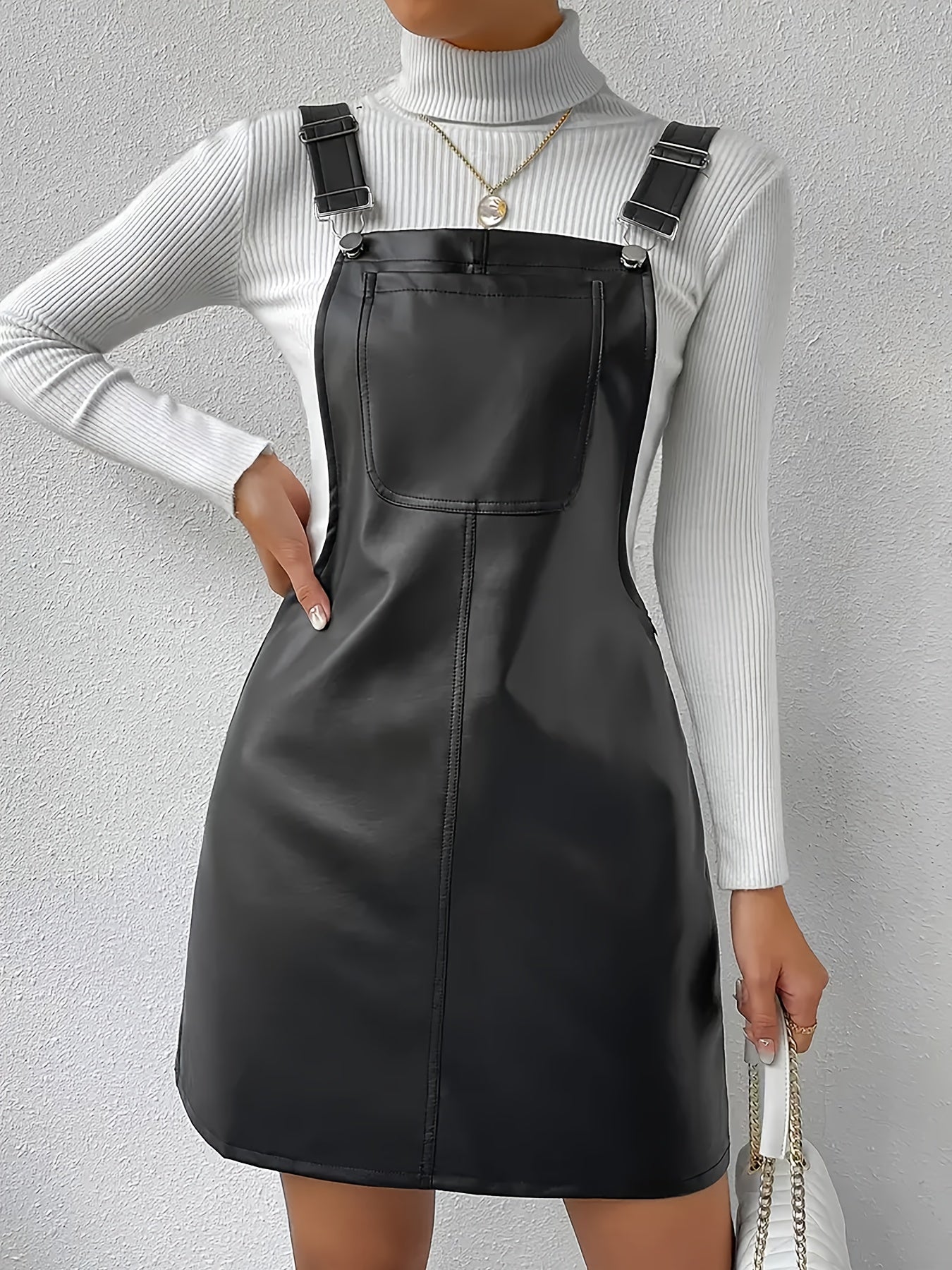 PU Leather Suspender Dress – Sleek & Versatile