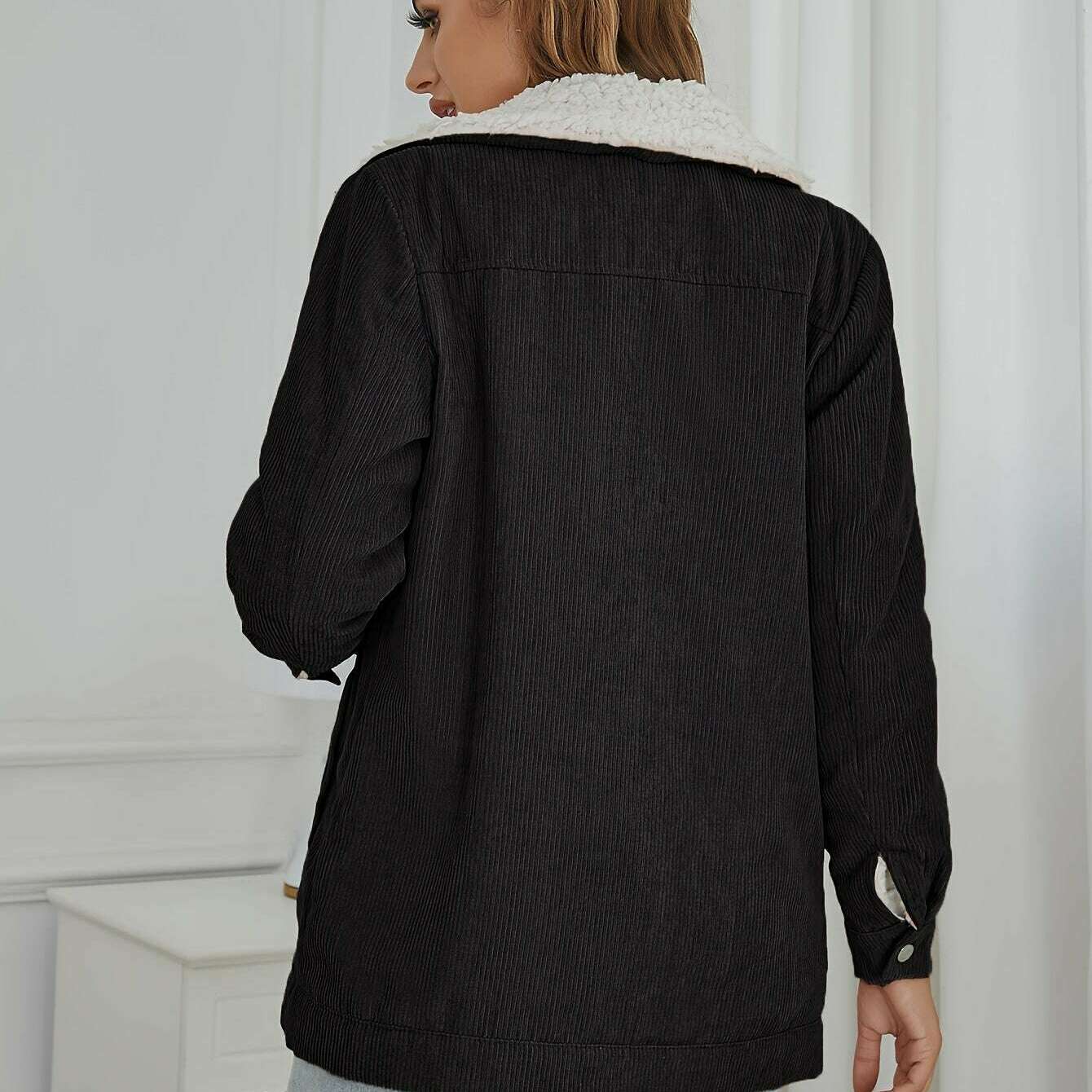 Women's Corduroy Sherpa Lined Button-Up Trucker Jacket