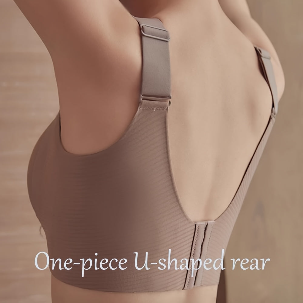 4pcs Women'S Seamless Bra - Elegant Solid Color, Wide Straps And Built-In Bra, Comfortable And Breathable Wireless Support, Non-Padded Ribbed Texture - Available in White, Beige, Black, Brown, Medium Support Bra|Seamless Unde