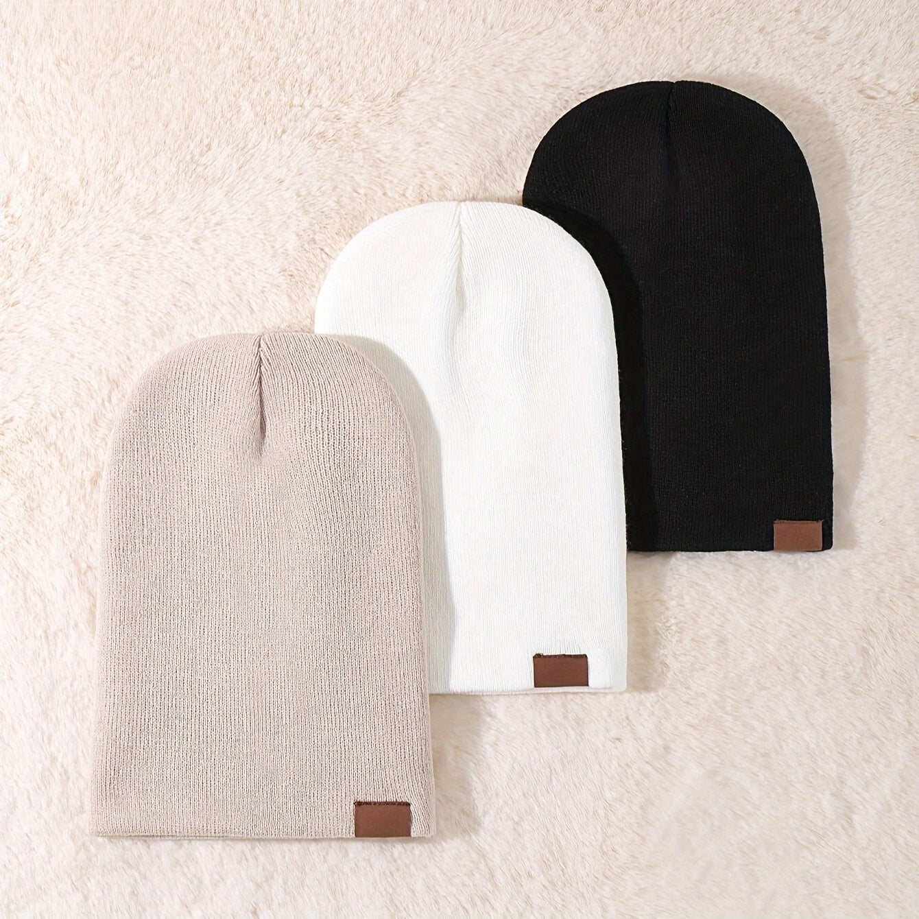 3pcs Beanie Hats – Warm, Lightweight, Elastic Knit