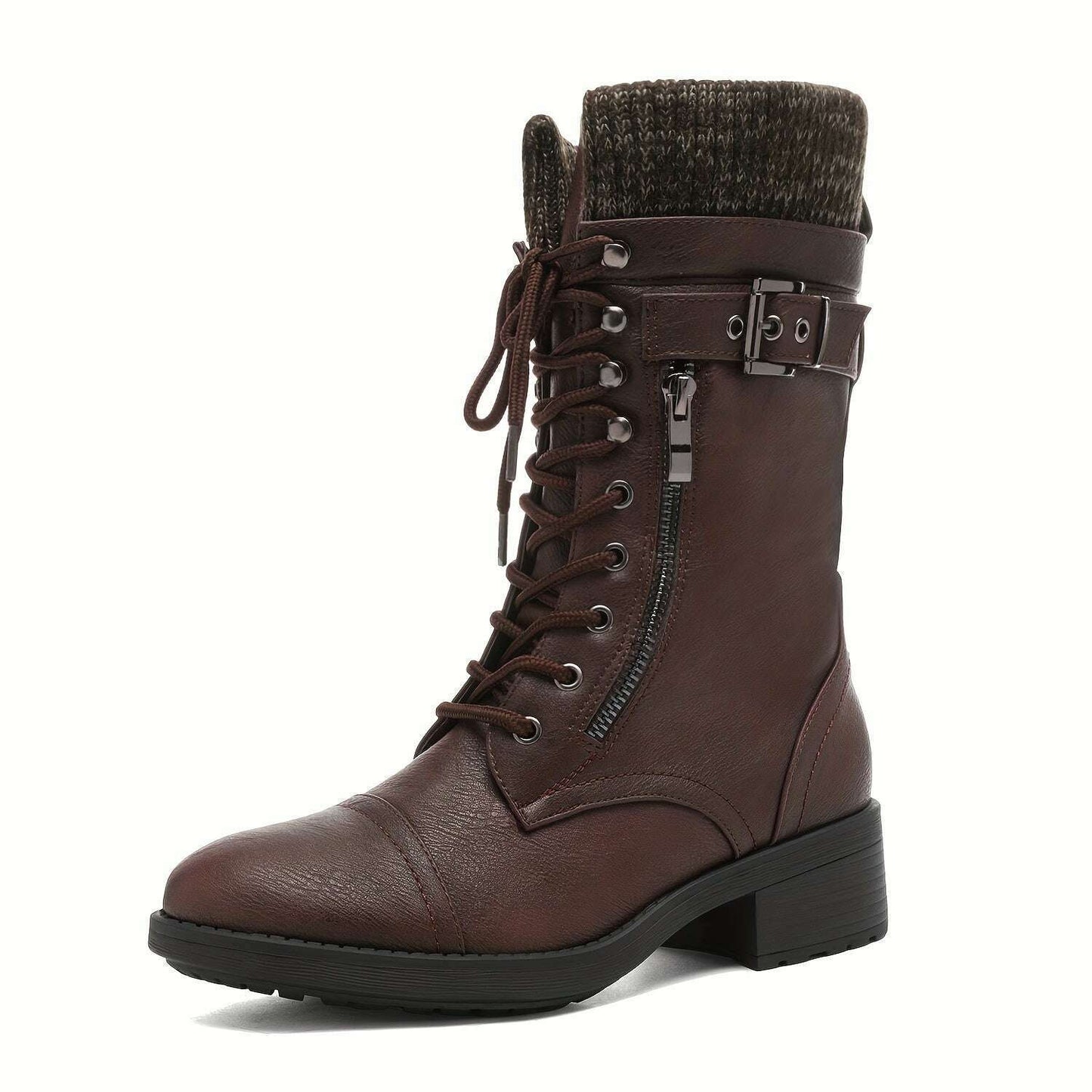 Women's Winter Lace Up Mid Calf Combat Riding Boots