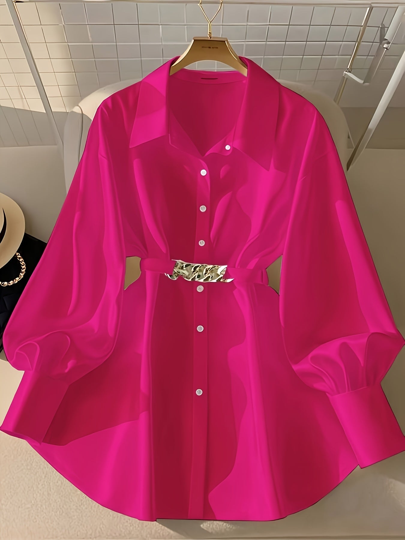 Retro Style Women's Loose Long Sleeve Casual Outdoor Top Fashion Shirt with Belt