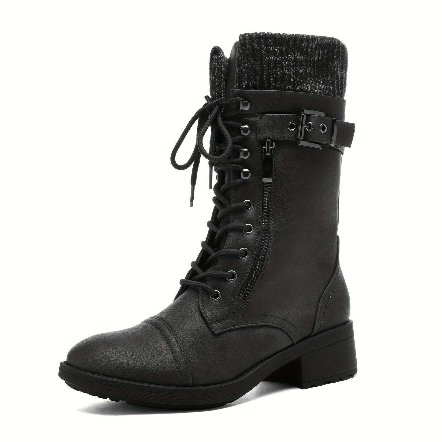 Women's Winter Lace Up Mid Calf Combat Riding Boots