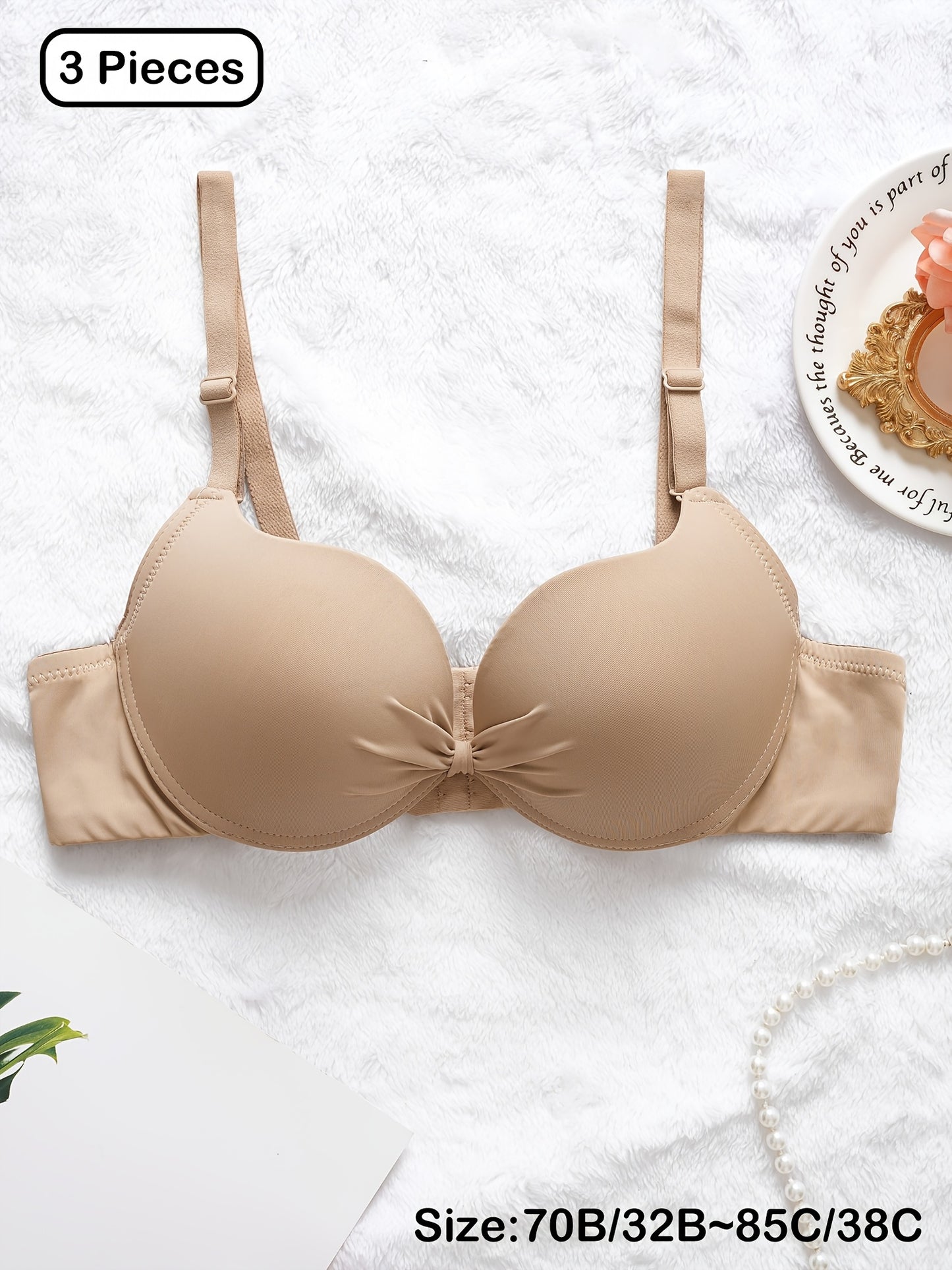 3pcs Ultra Soft Push-Up Bras for Women - Comfortable, Lightweight T-Shirt Style with Underwire Support & Non-Removable Pads