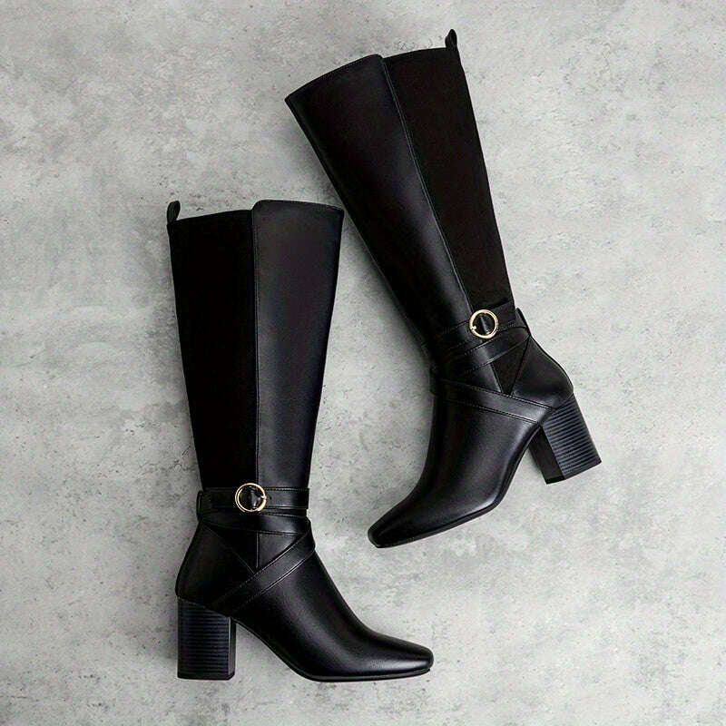 Knee High Block Heel Riding Boots