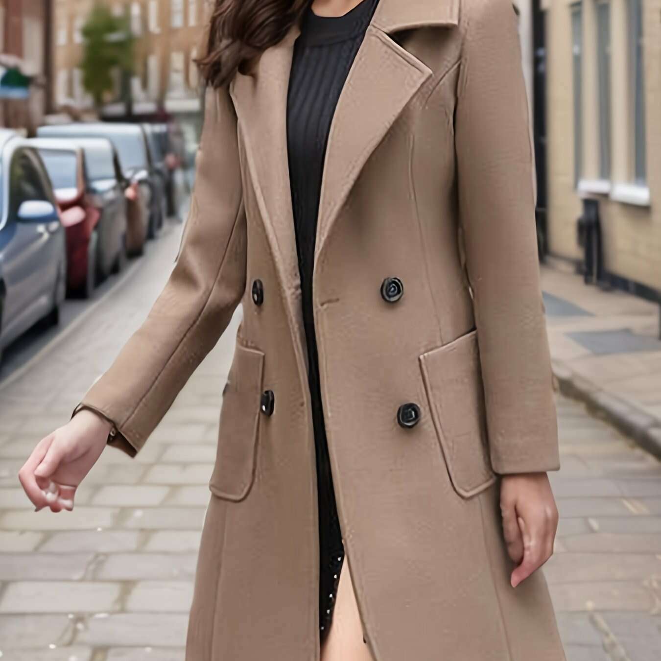 Womens Chic Solid Open Front Jacket with Lapel Neck