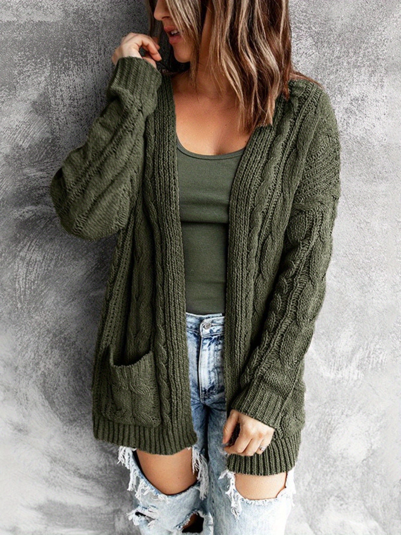 Women'S Elegant Cable Cardigan - Open Front Sweater with Side Pockets, Soft Sweater for Fall/Winter, Office, Party, Everyday Outfits - Women'S Sweater, Ladies Sweaters, Fall Wardrobe, Classic Knitwear, Cozy Material, Versatil