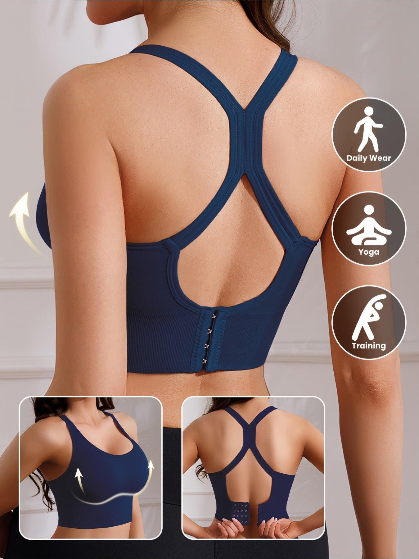 5pcs Women's X-Back Sports Bras with Removable Pads - Wire-Free Breathable High-Impact Workout Tops, Adjustable Straps & Full Coverage Support, 10 Color Options (Green, Black, White, Blue, Navy, Pink, Grey, Beige, Brown, Purp