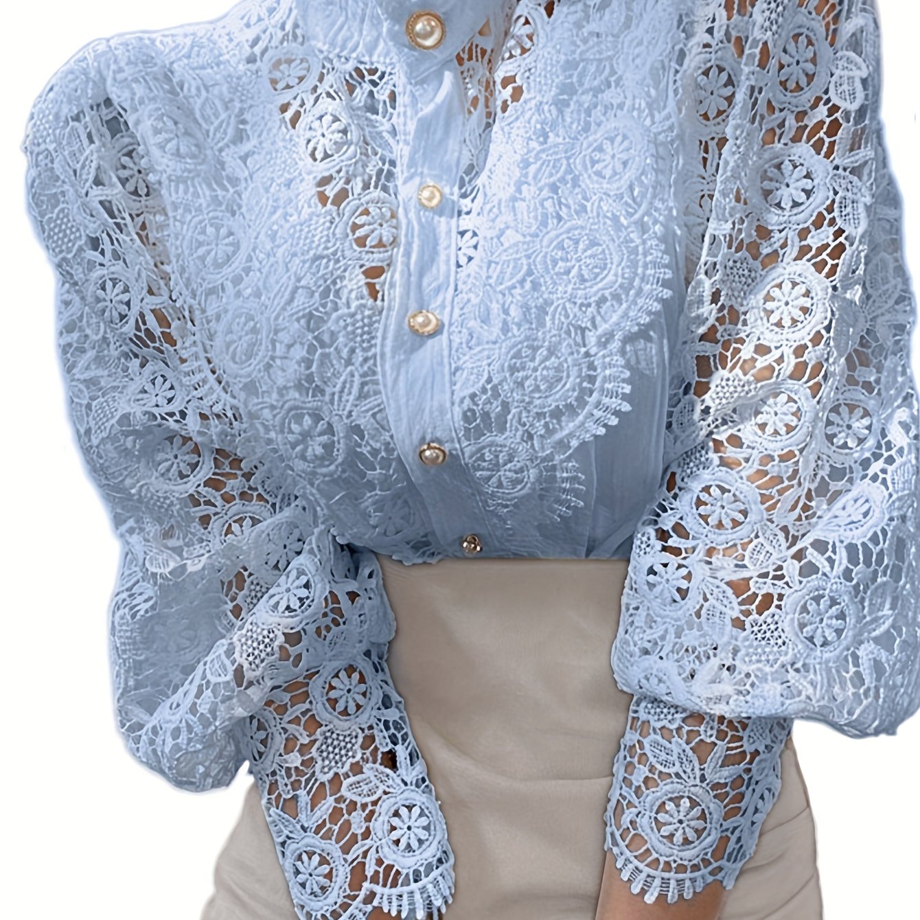 French Loose Chic Buttons, Heavy Lace, Cut-Out Floral Panels