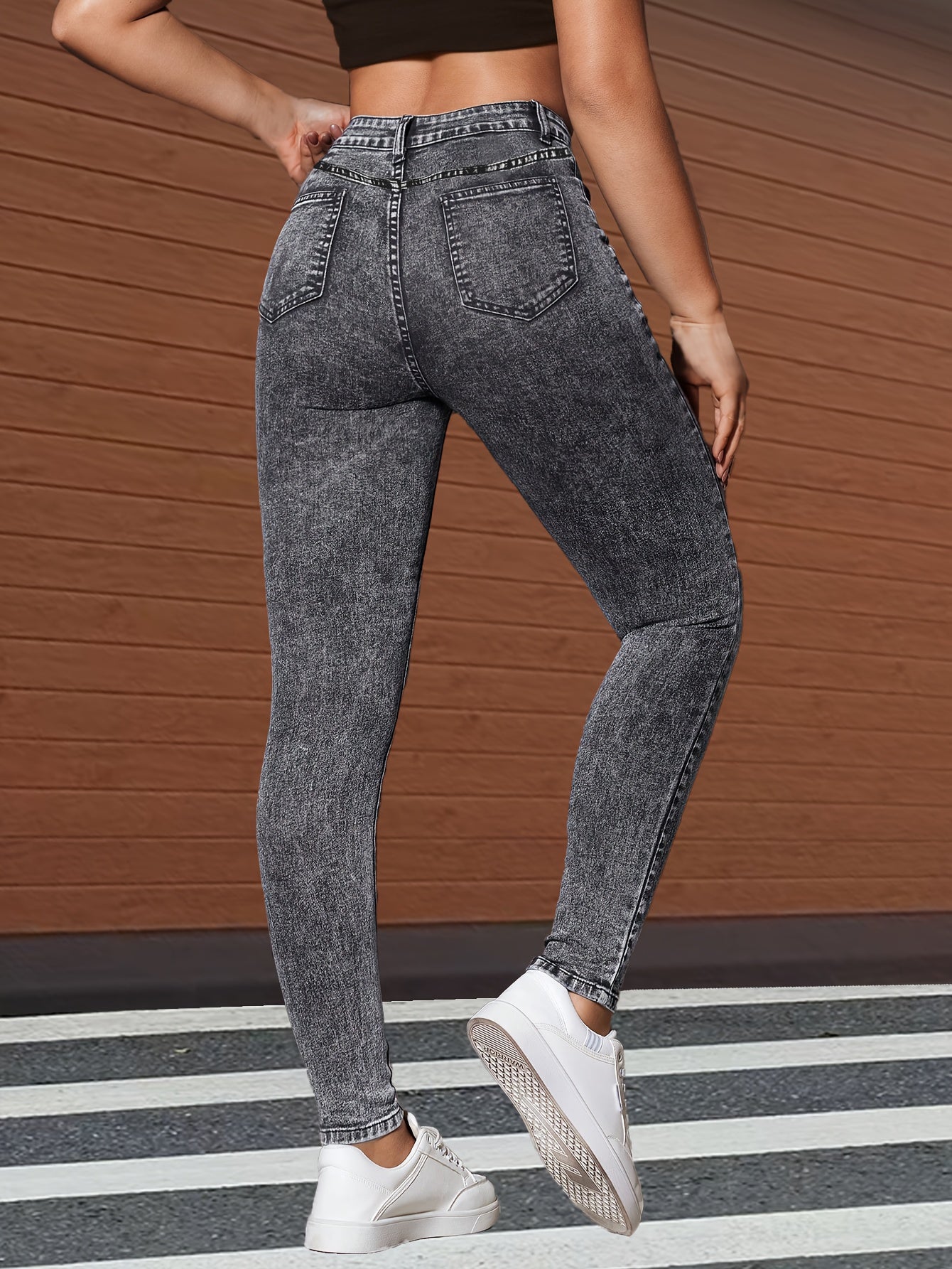 Skinny Fit Plain Washed Grey Stretchy Stylish Denim Pants, Women'S Denim Jeans & Clothing