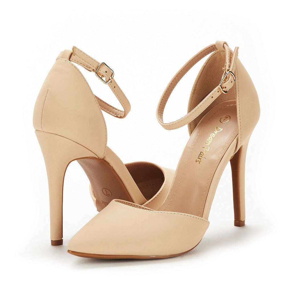 Women's Pointed Toe Ankle Strap High Heel Stiletto Pumps Wedding Dress Shoes Pumps Closed Toe Heels Stiletto High Heels Dress Shoes for Women Wedding Prom Dressy Party Bridal Shoes Trendy Strappy Pointed Toe Ankle Strap Heels