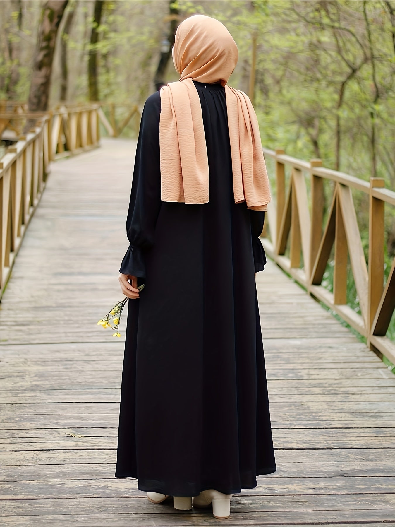 Women'S Navy Blue Long Tunic Dress with Puff Sleeves - Comfortable, Solid Color, All-Season Wear, Casual Style, Casual Attire | Puff Sleeve Top | Flowy Fabric