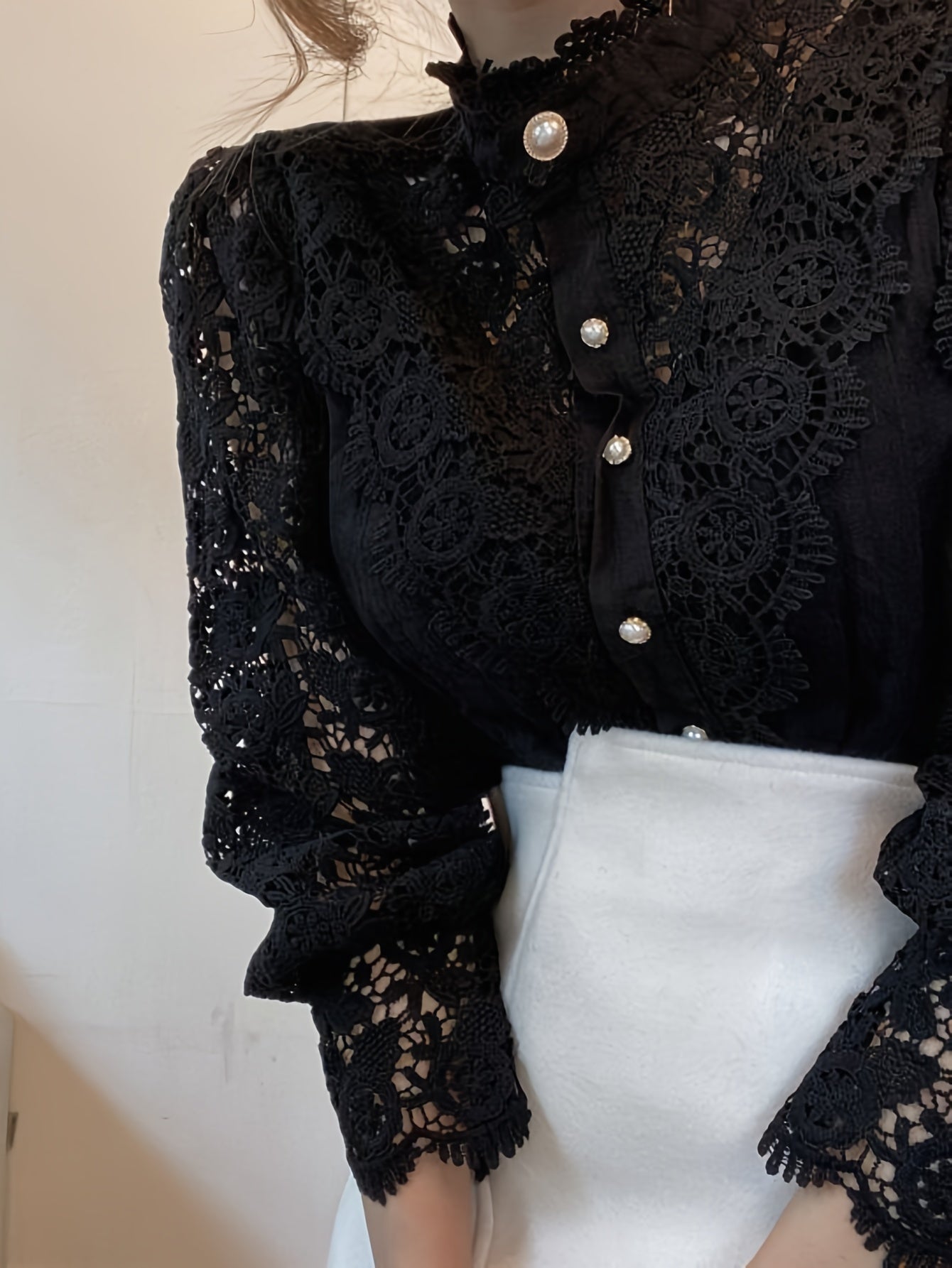 French Loose Chic Buttons, Heavy Lace, Cut-Out Floral Panels