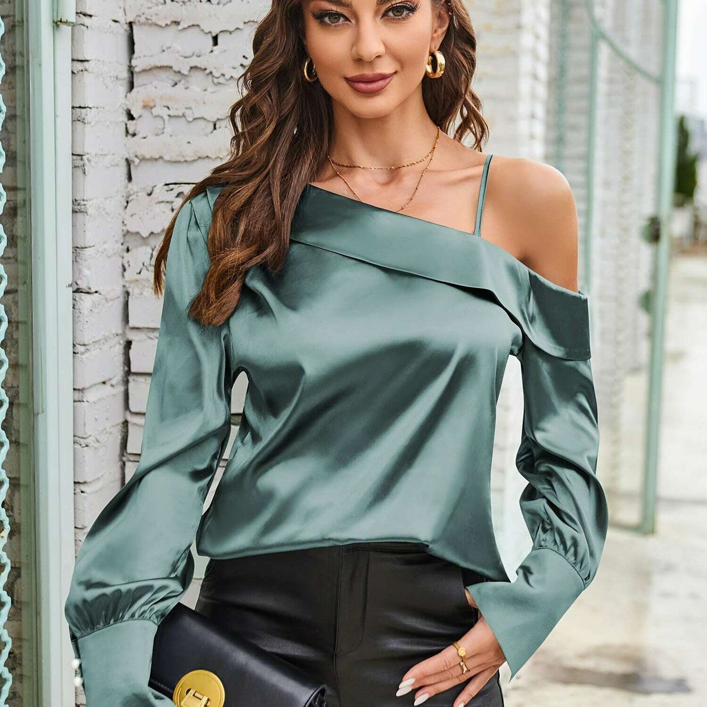 2024 Off-Shoulder Satin Silk Long-Sleeve Blouse for Women