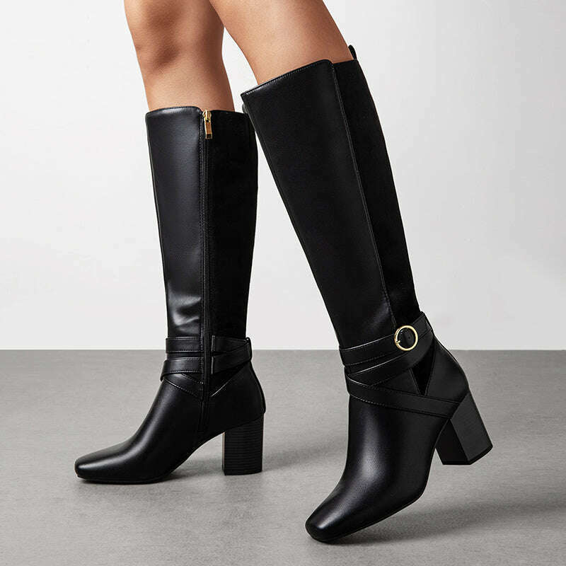 Knee High Block Heel Riding Boots