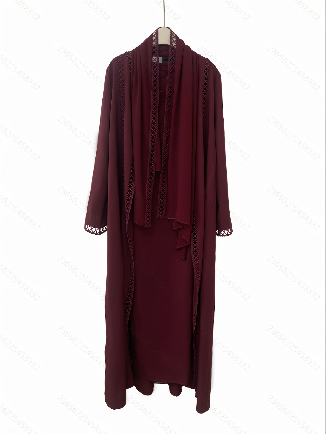 Open robe set with lace, sleeveless slip dress and chiffon headscarf - lightweight, simple, and breathable, suitable for spring and summer