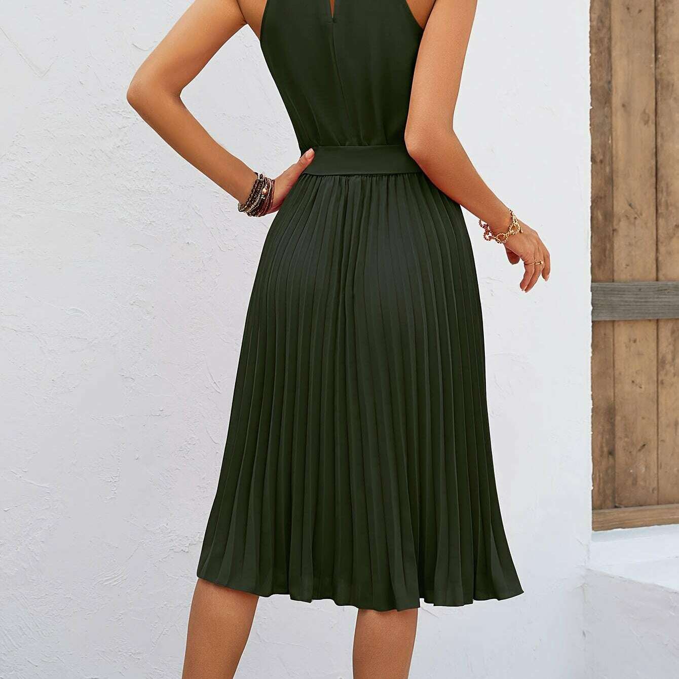 Women's Sleeveless Halter Pleated A-Line Summer Dress - D&M Boutique