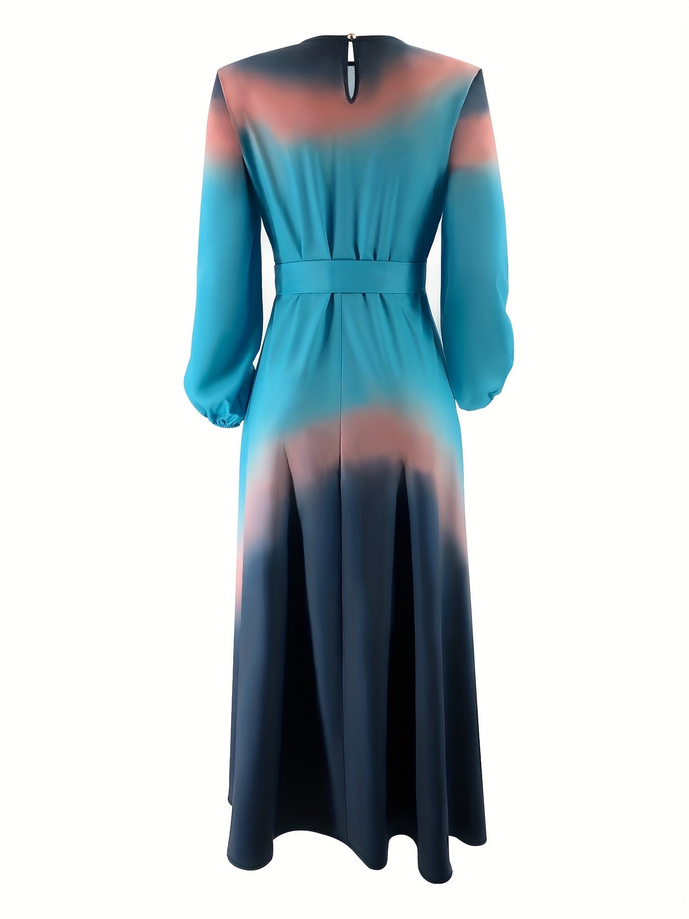 Women's Middle Eastern Muslim Abaya Kaftan Dress - Teal to Orange Gradient Long Sleeve Long Dress, Machine Washable All-Season Modest Traditional Attire for Casual & Formal Occasions, Muslim Dress, Special Occasion Wear, Flow