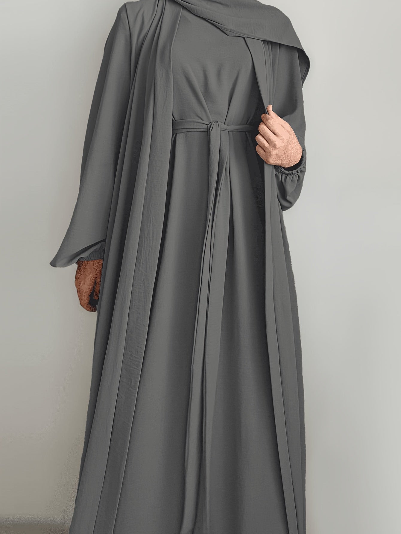 One set of sleeveless innerwear and outerwear combination in solid color, Elegant Casual polyester (polyester CEY breathable fabric) Muslim abaya for spring/summer/fall, does not include headscarf!