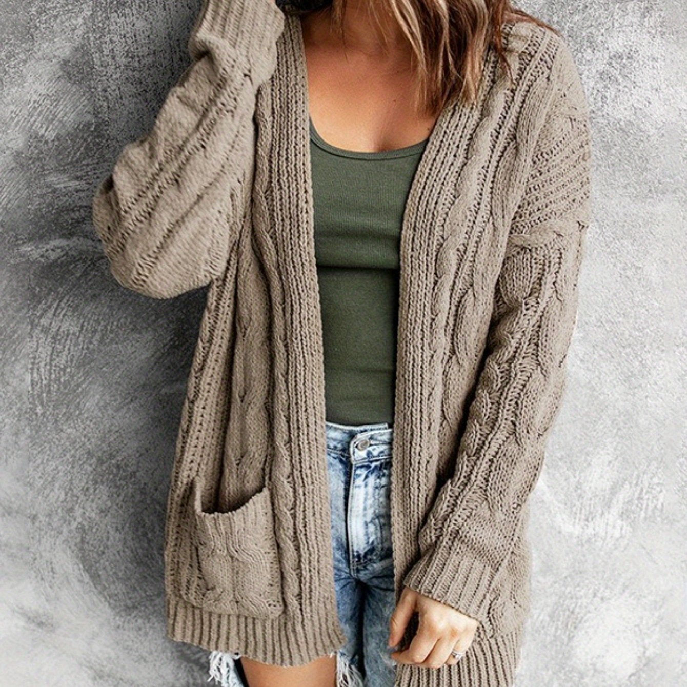 Women'S Elegant Cable Cardigan - Open Front Sweater with Side Pockets, Soft Sweater for Fall/Winter, Office, Party, Everyday Outfits - Women'S Sweater, Ladies Sweaters, Fall Wardrobe, Classic Knitwear, Cozy Material, Versatil