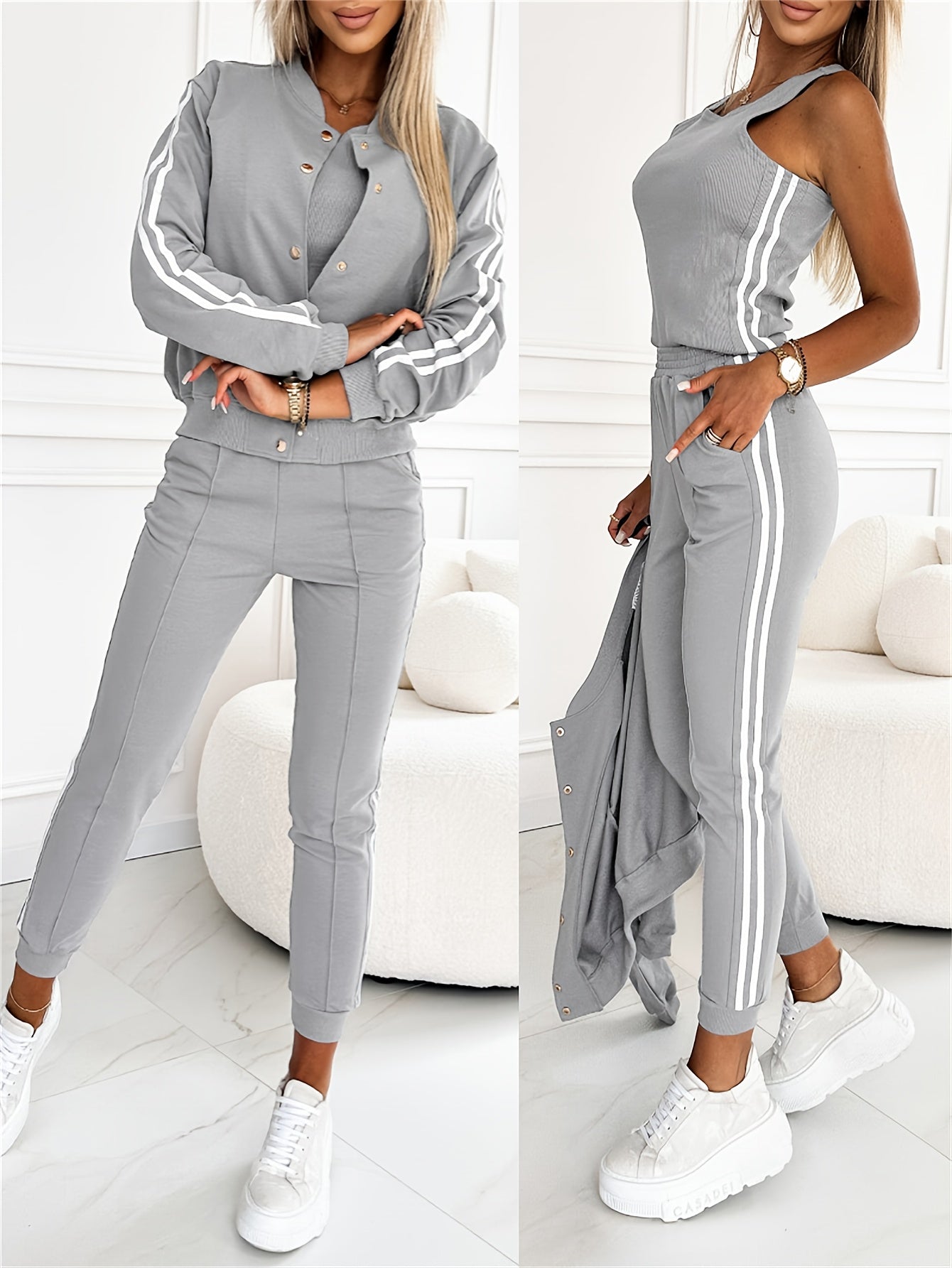 3pcs Matching Set – Jacket, Tank Top & Cuffed Pants