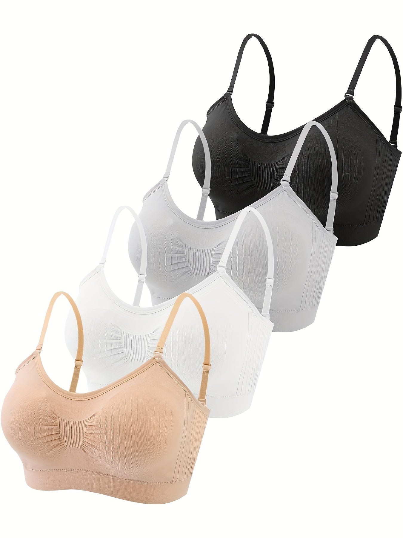 4pcs V Neck Padded Bralette Cami Bra Wireless Tank Top Bra Sports Bra with Adjustable Straps