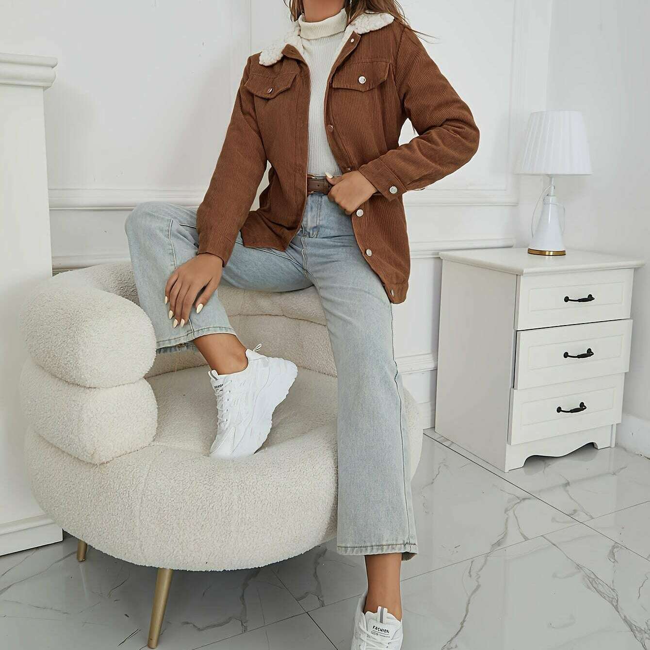 Women's Corduroy Sherpa Lined Button-Up Trucker Jacket