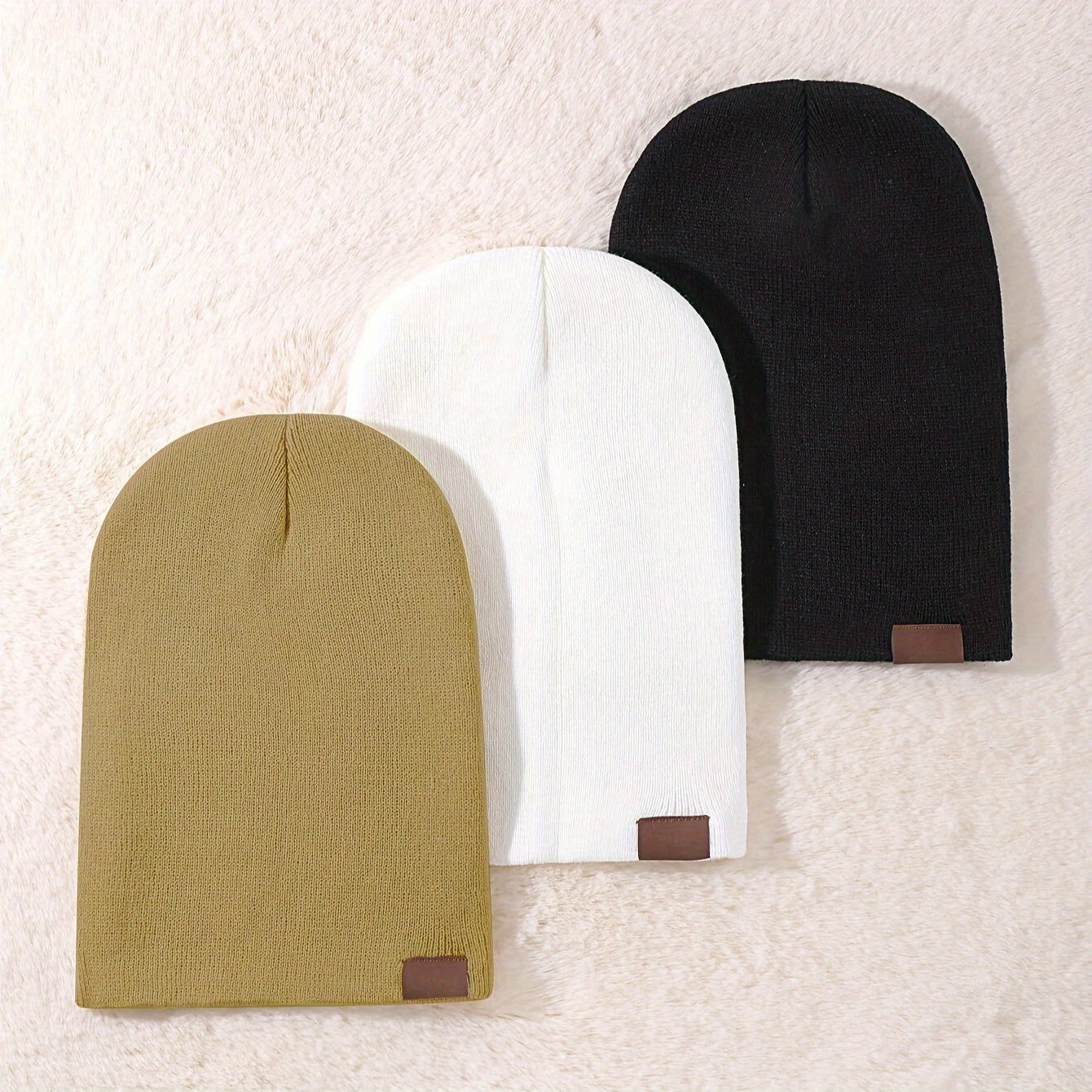 3pcs Beanie Hats – Warm, Lightweight, Elastic Knit