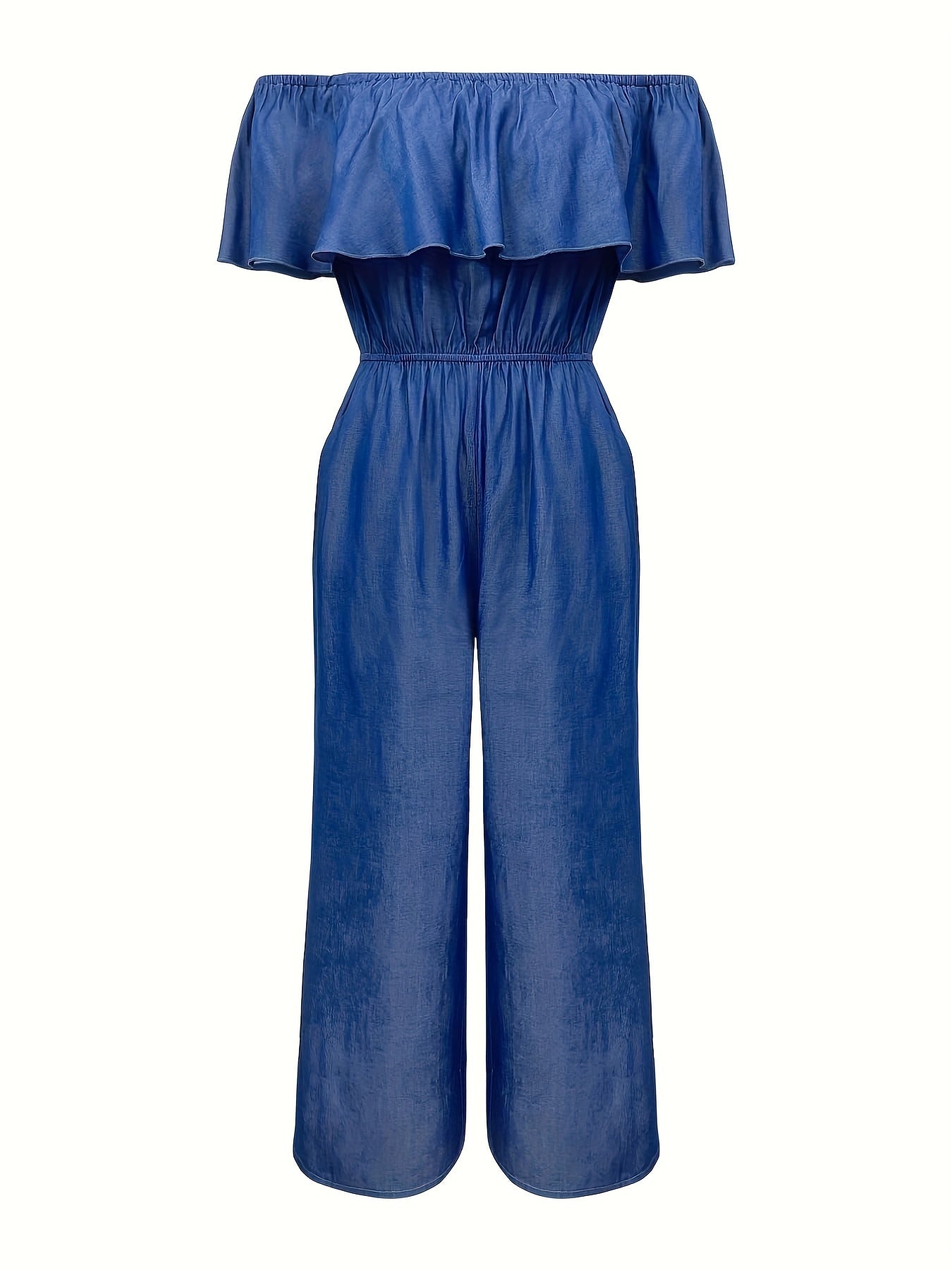 SCACTO Women'S Elegant Off-Shoulder Tie Waist Jumpsuit - Wide Leg Long Pants Romper with Ruched Detail, Solid Color Spring/Fall Fashion, Versatile for Casual or Formal Occasions, Evening Wear, Offshoulder Design, Sophisticate