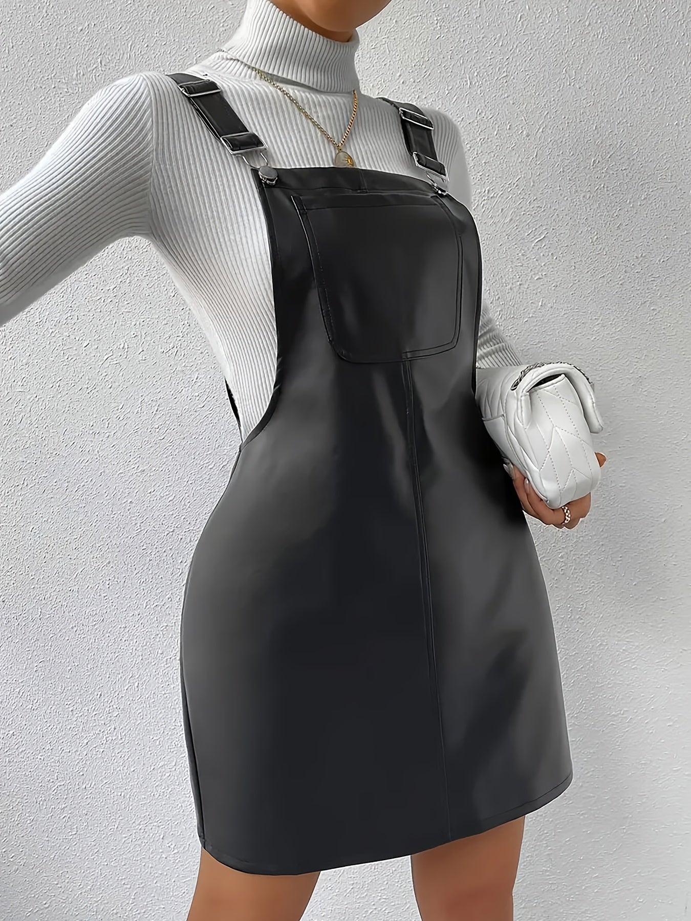 PU Leather Suspender Dress – Sleek & Versatile