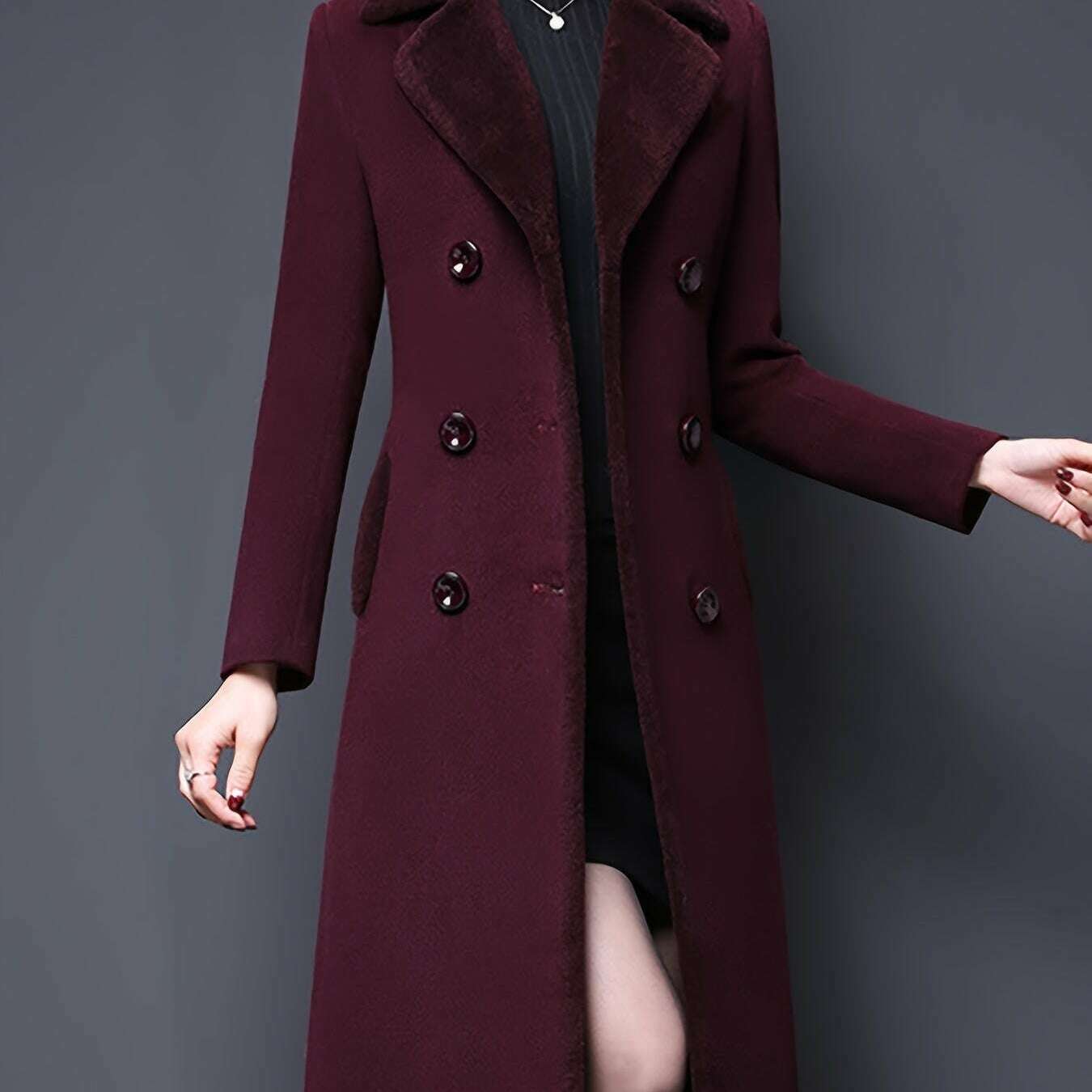 Women's Double-Breasted Notched Lapel Midi Pea Coat