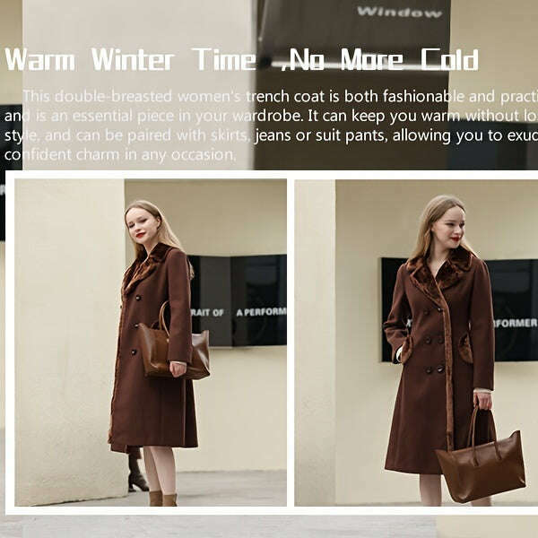 Women's Double-Breasted Notched Lapel Midi Pea Coat