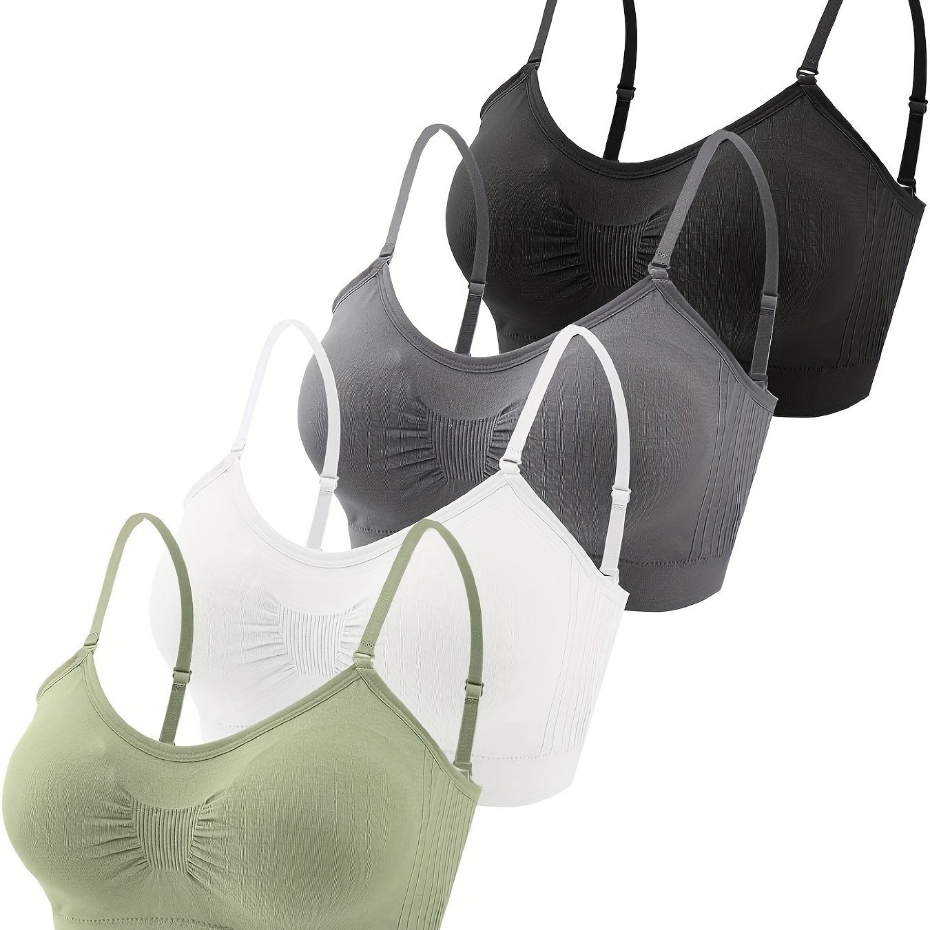 4pcs V Neck Padded Bralette Cami Bra Wireless Tank Top Bra Sports Bra with Adjustable Straps