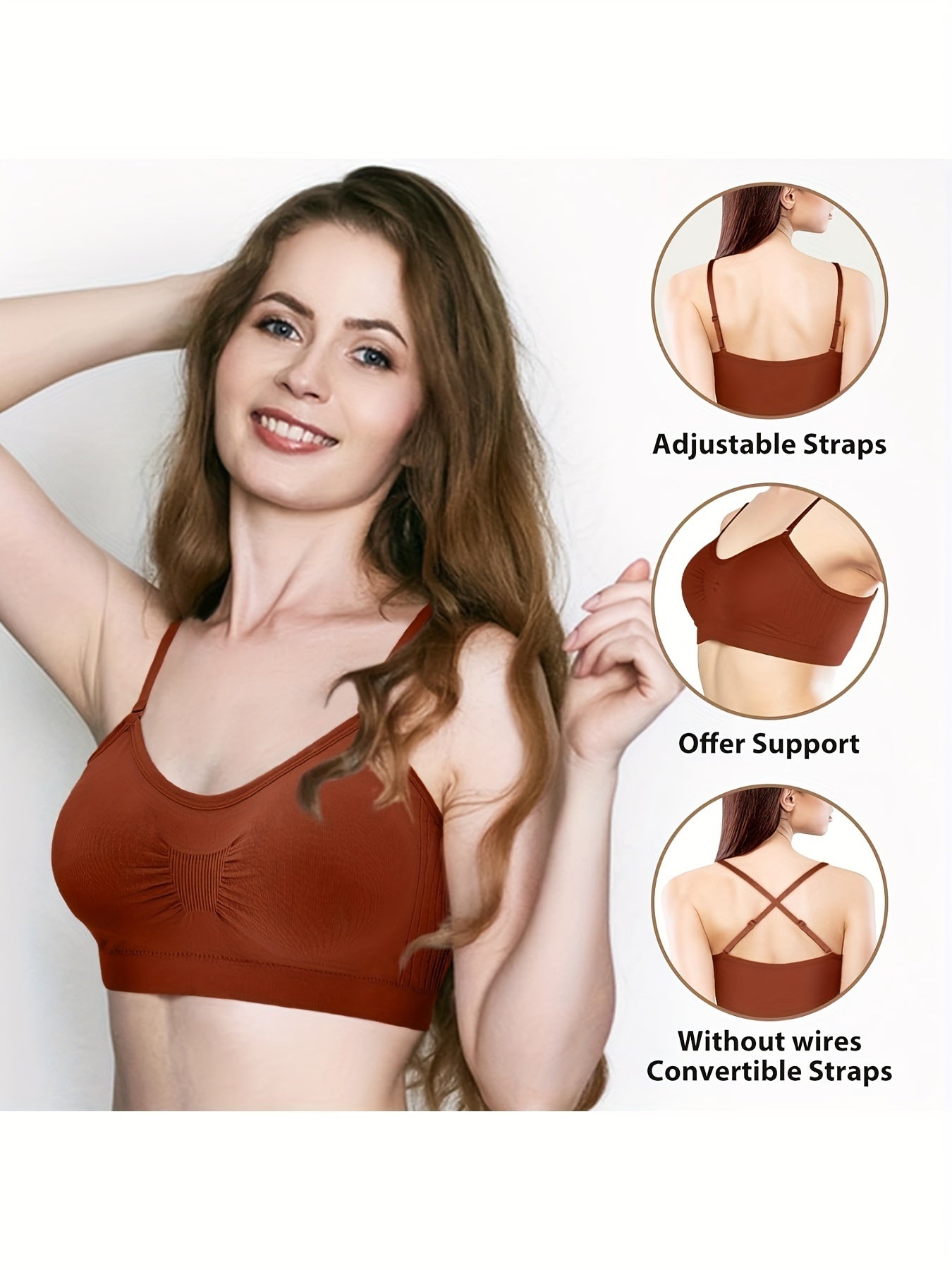 4pcs V Neck Padded Bralette Cami Bra Wireless Tank Top Bra Sports Bra with Adjustable Straps