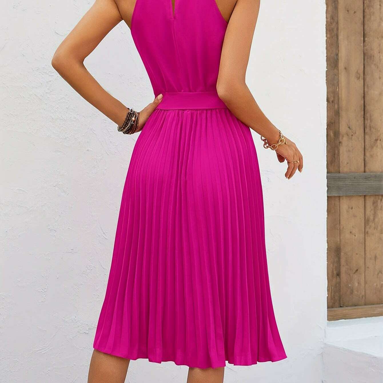 Women's Sleeveless Halter Pleated A-Line Summer Dress - D&M Boutique