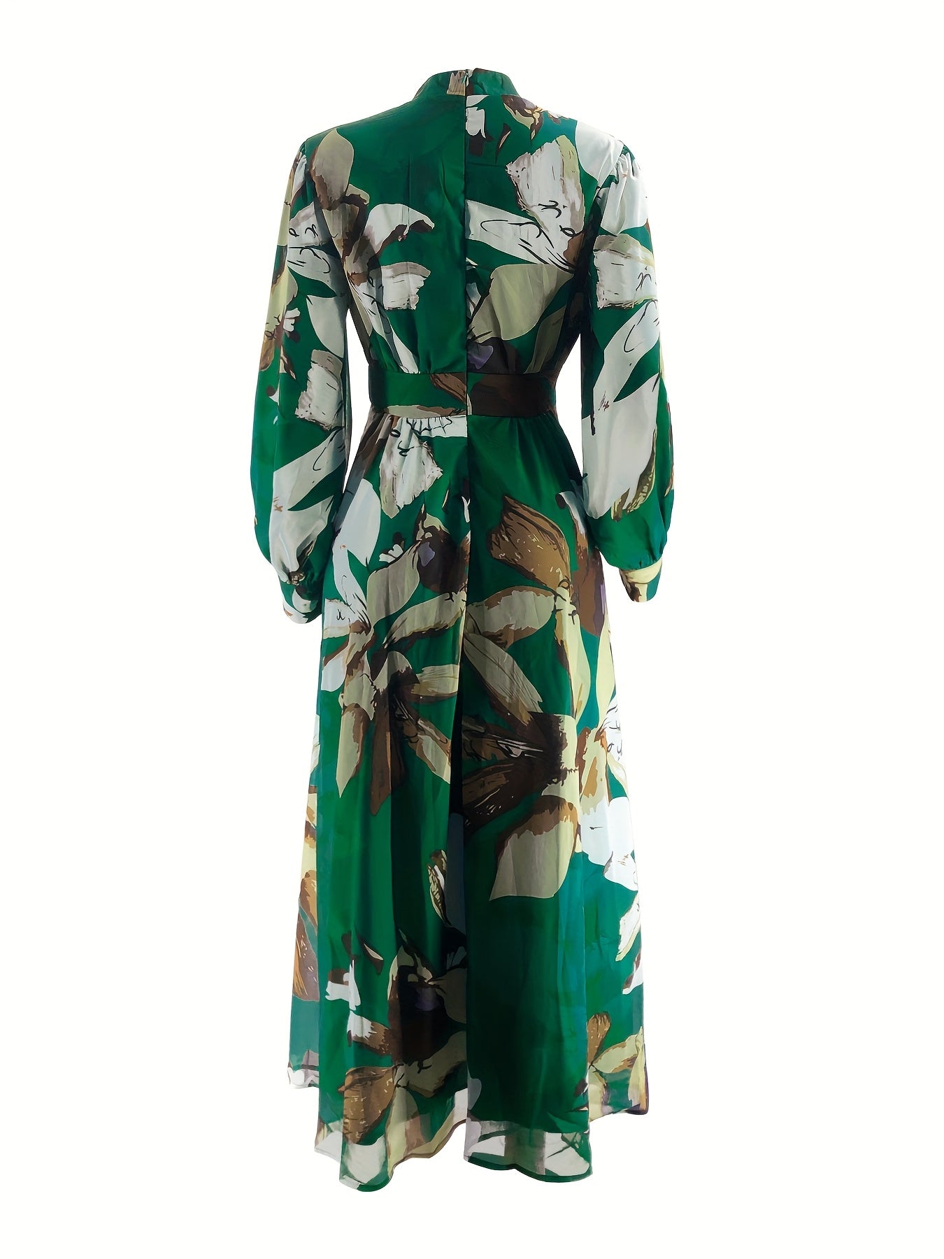 Elegant Chiffon Maxi Dress for Women - Color Block, Long Sleeve with Button Detail, Machine Washable - Perfect for Ramadan & All Seasons