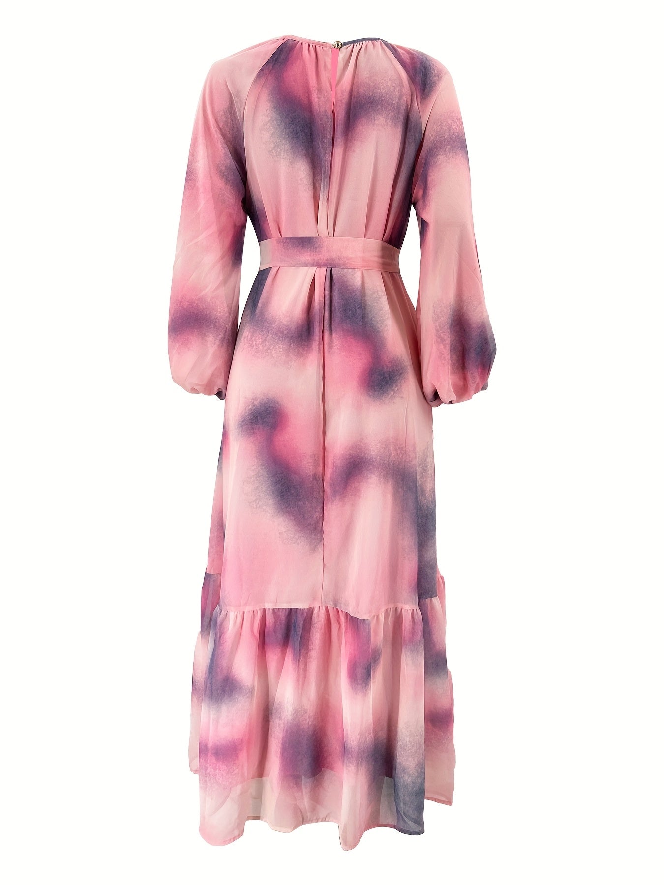 Elegant Long Dress with a Round Neck, Tie-Dye Design, And Waist Belt, Perfect for Casual Gatherings And Vacations in The Middle East for Muslim Women (Headscarf Not Included).