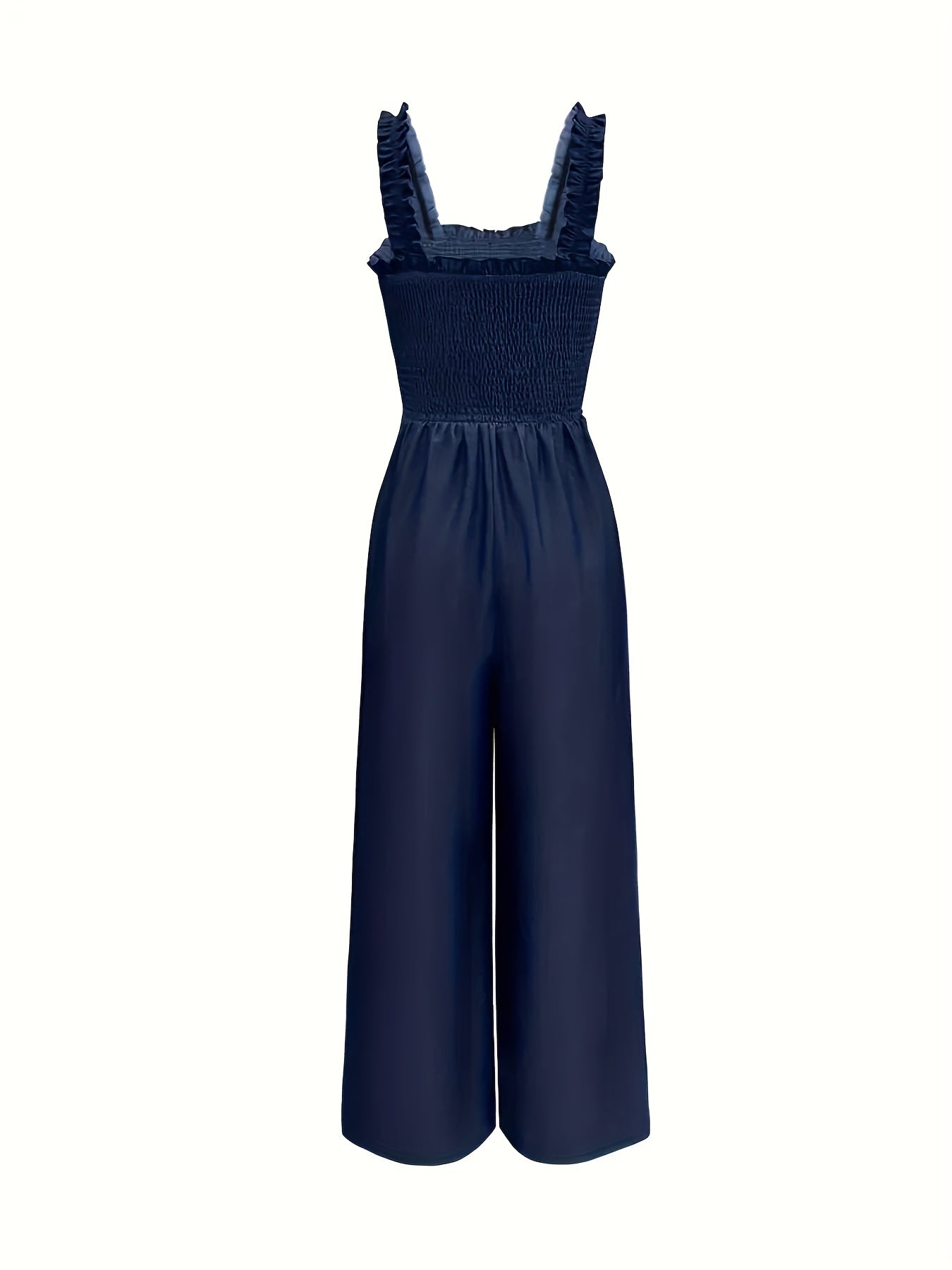 Women's One-piece Overalls Romper Smocked Front Wide Pants Jumpsuit