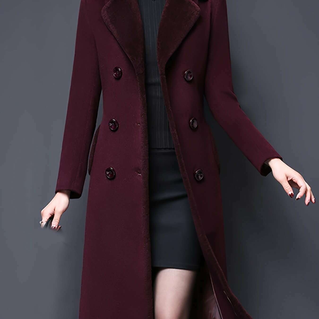 Women's Double-Breasted Notched Lapel Midi Pea Coat
