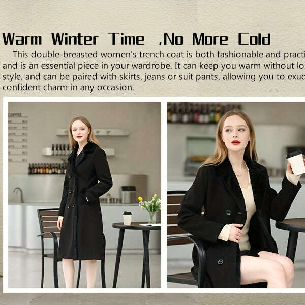 Women's Double-Breasted Notched Lapel Midi Pea Coat