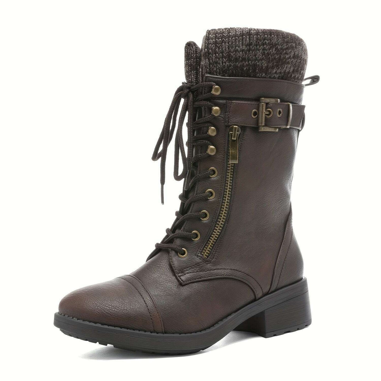Women's Winter Lace Up Mid Calf Combat Riding Boots