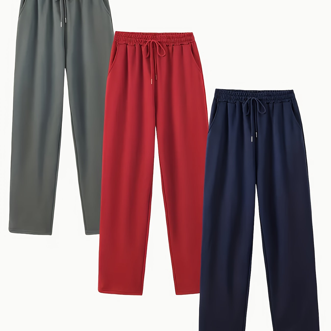 3pcs Women’s High-Waisted Casual Joggers Set – Drawstring Waist, Elastic Cuffs & Side Pockets