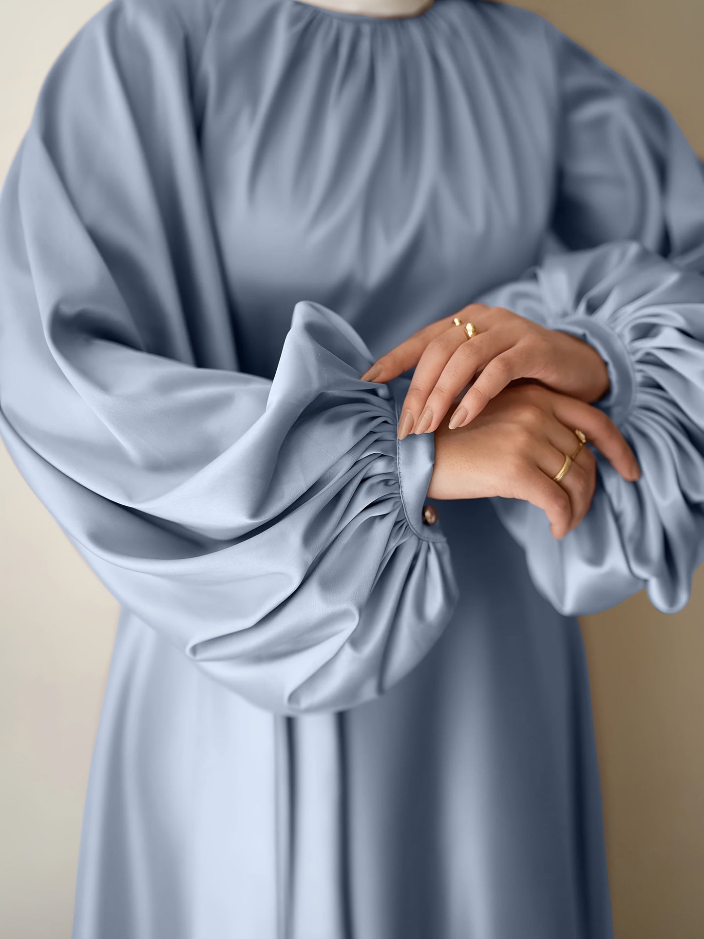 Elegant Satin Abaya with Lantern Sleeves and Belt - Long, Flowing Maxi Dress for Women, Perfect for Festivals and Special Occasions, Festival Attire|Sleek Fitted Design|Polyester Fabric