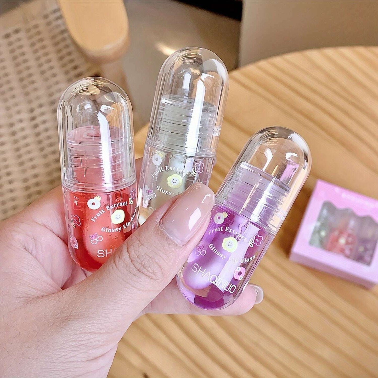 Three-Piece Fruit Essence Lip Oil Set: Plump & Moisturizing