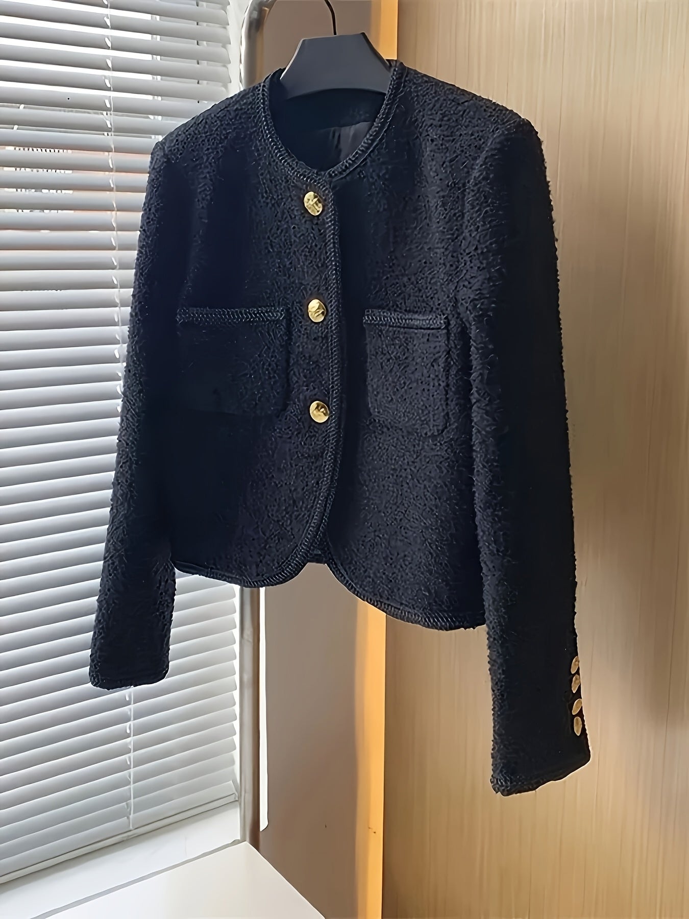 Women's Structured tweed blazer - Chic office to party Jacket with Front Button Closure, Belt loops, Non-Stretch Fabric - Fall/Winter Transitional Blazer for Professional, Formal, Everyday Outfits - Layering Essential, Formal