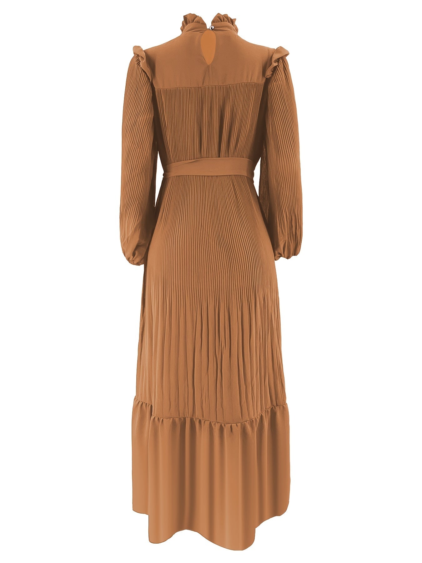 Women's Middle Eastern Muslim Abaya Kaftan Dress - Modest Long Sleeve Ruffled Hem Solid Color Traditional Dress with Belt, Machine Washable All-Season Casual Wear, Modest Apparel | Soft Texture